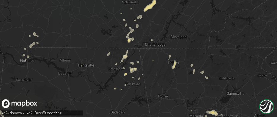Hail map in Higdon, AL on July 3, 2026