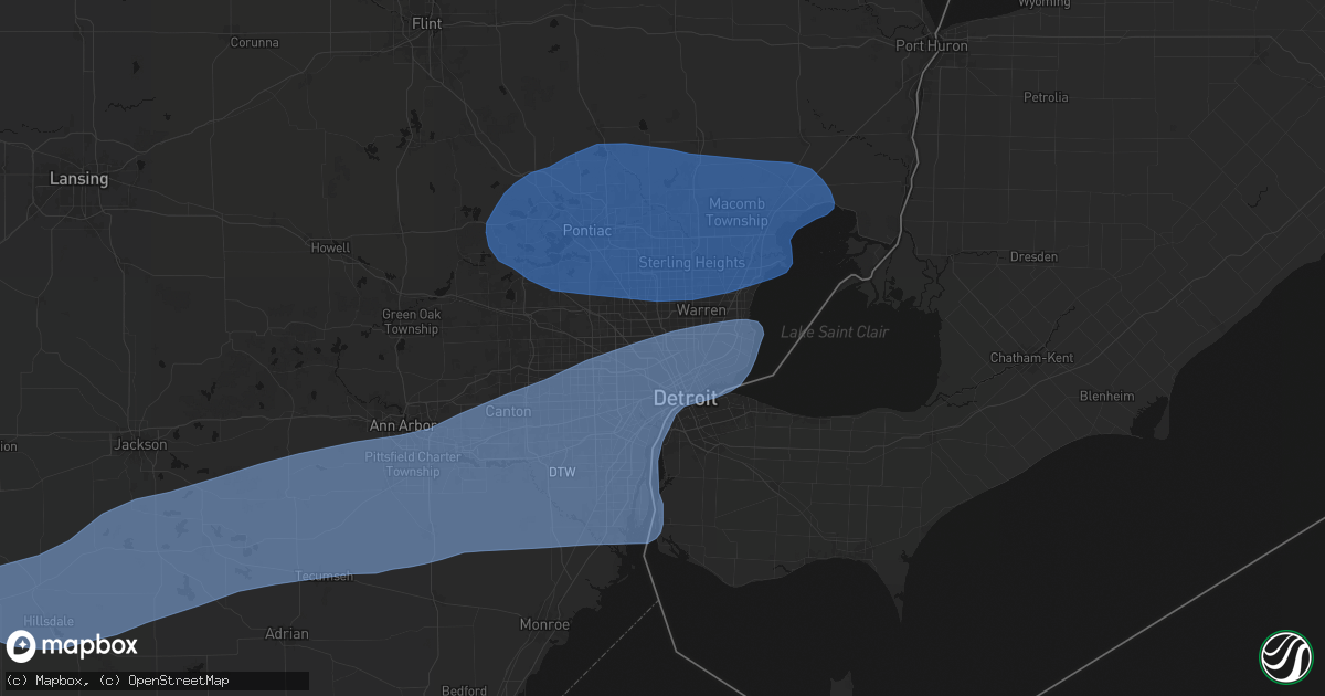 Hail map in Highland Park, MI on July 3, 2026