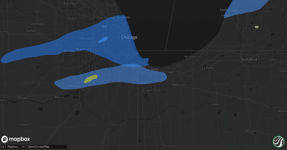 Hail map in Highland, IN on July 3, 2026