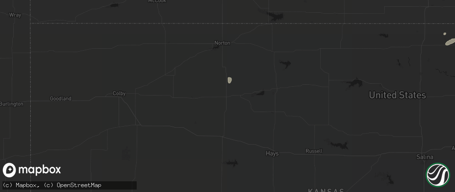 Hail map in Hill City, KS on July 3, 2026