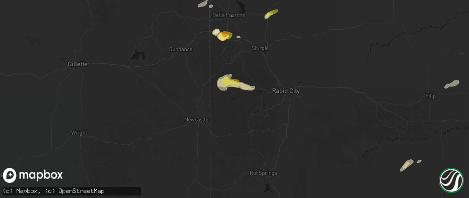 Hail map in Hill City, SD on July 3, 2026