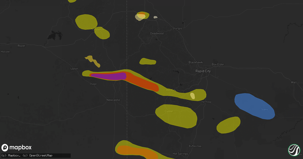 Hail map in Hill City, SD on July 3, 2026