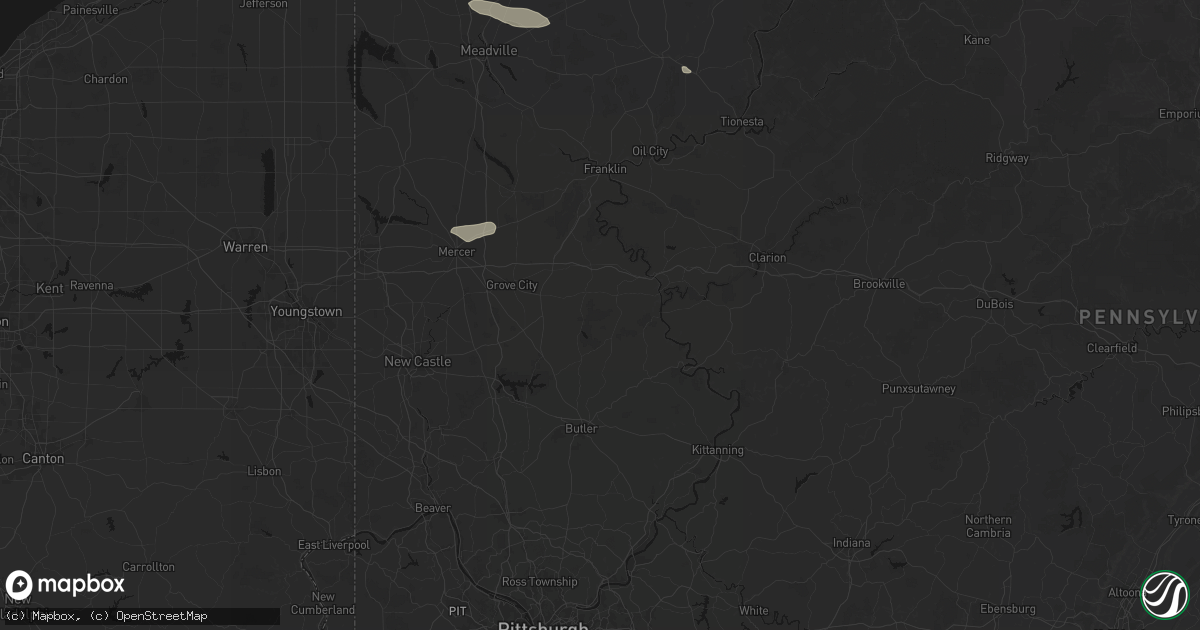 Hail map in Hilliards, PA on July 3, 2026