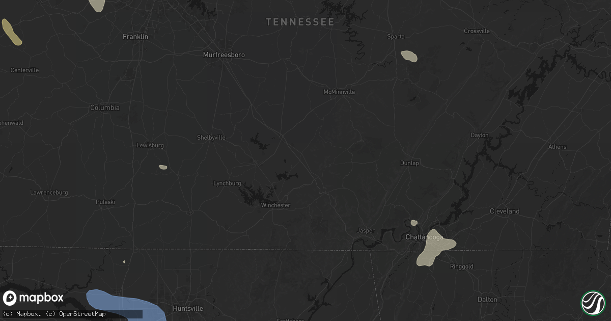 Hail map in Hillsboro, TN on July 3, 2026