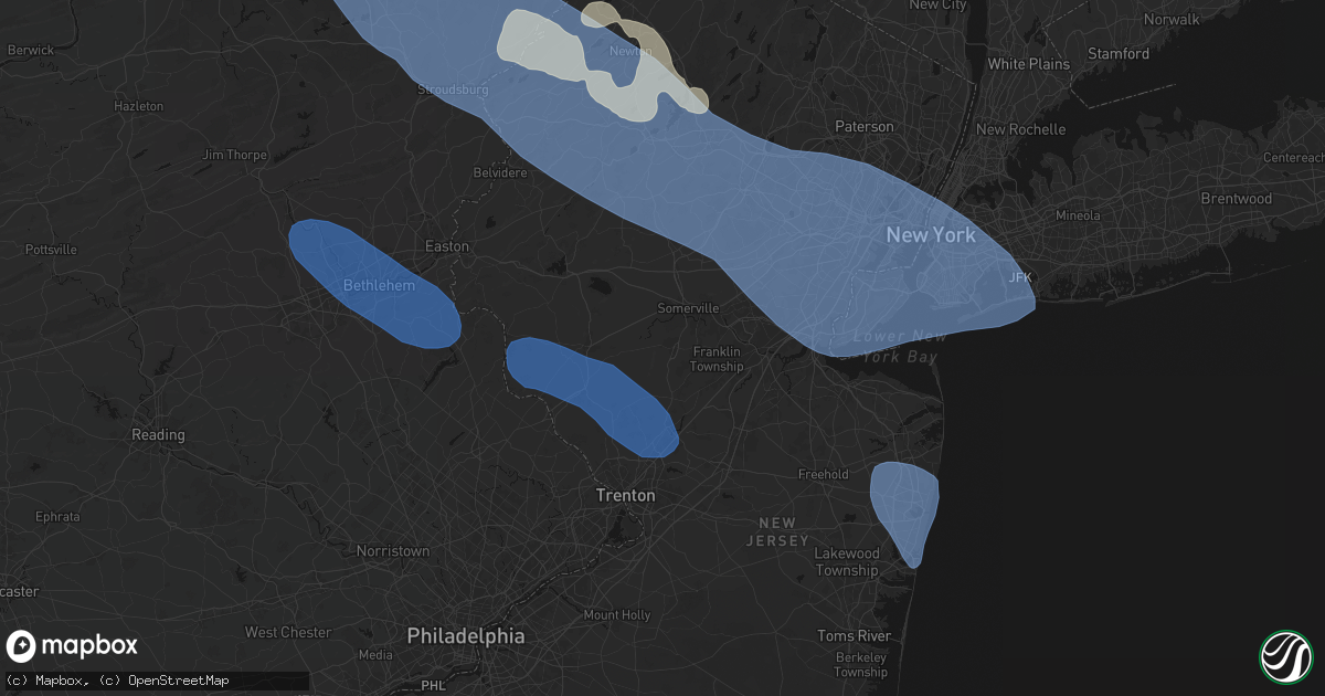 Hail map in Hillsborough, NJ on July 3, 2026