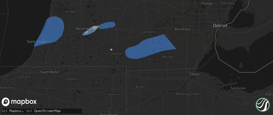 Hail map in Hillsdale, MI on July 3, 2026