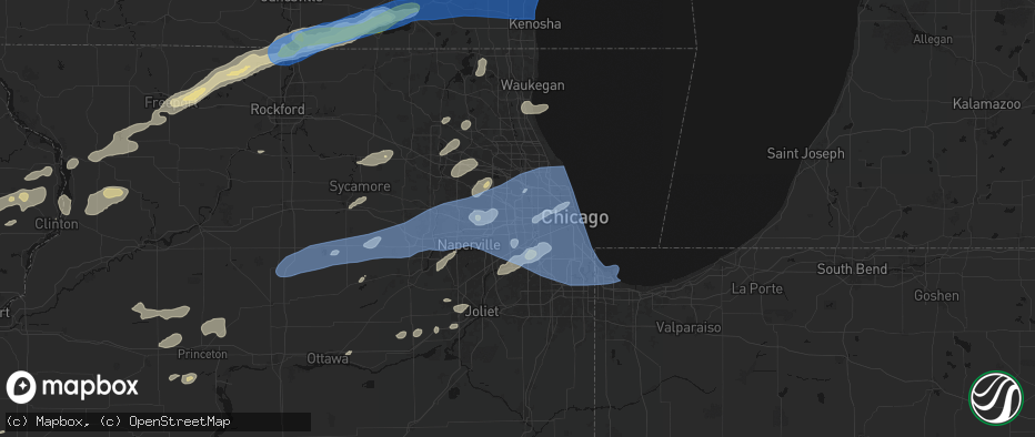 Hail map in Hillside, IL on July 3, 2026
