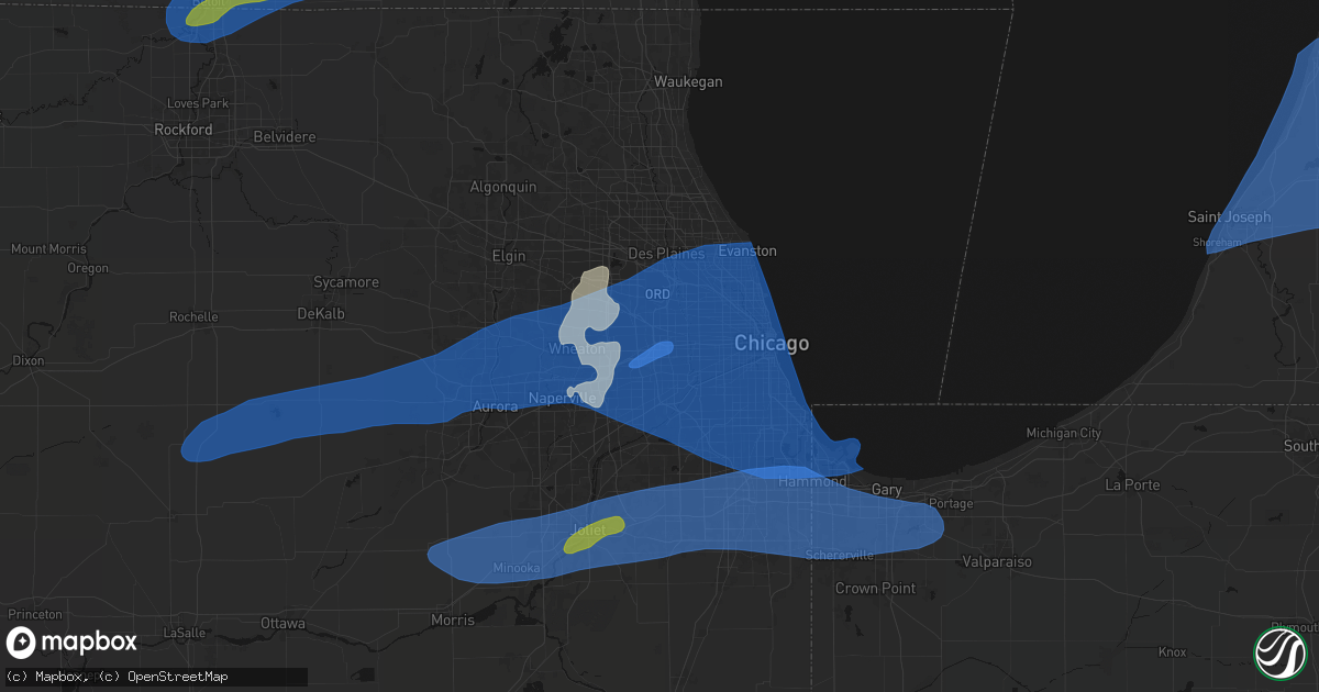 Hail map in Hillside, IL on July 3, 2026