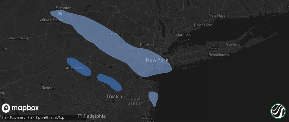 Hail map in Hillside, NJ on July 3, 2026