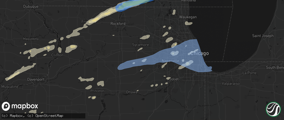Hail map in Hinckley, IL on July 3, 2026