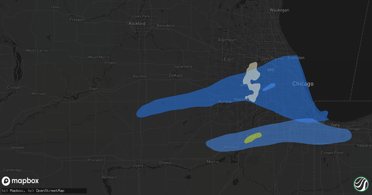 Hail map in Hinckley, IL on July 3, 2026