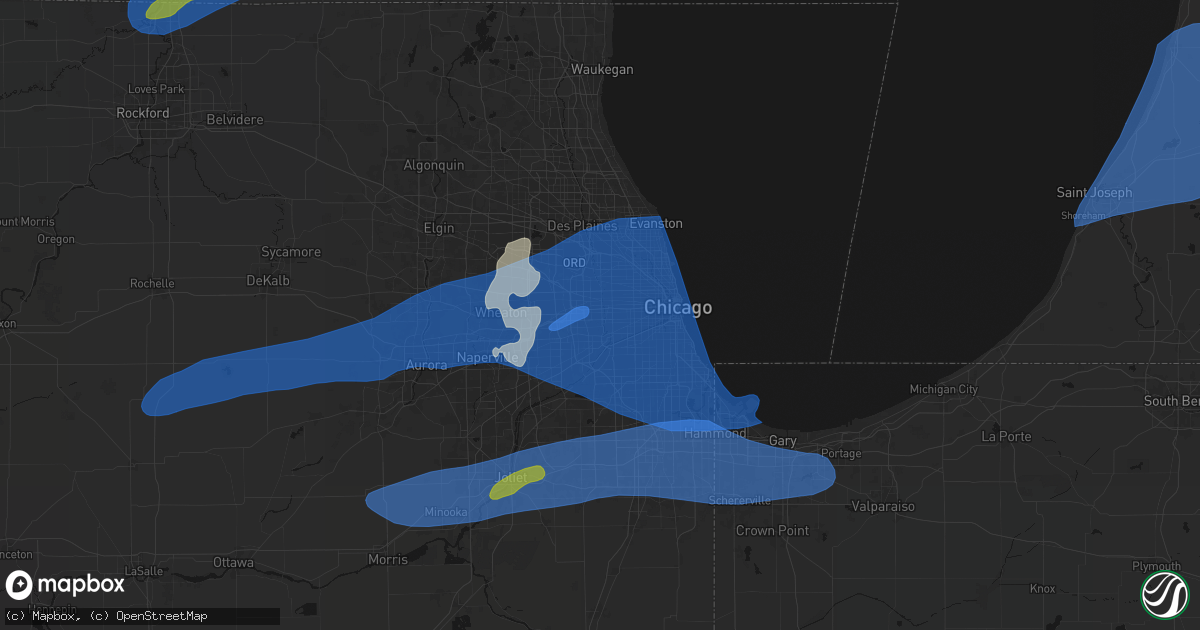 Hail map in Hines, IL on July 3, 2026