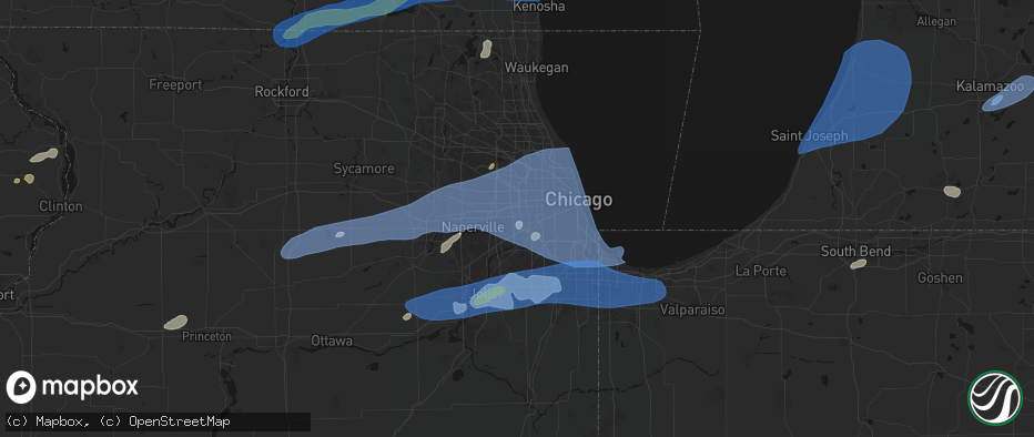Hail map in Hinsdale, IL on July 3, 2026
