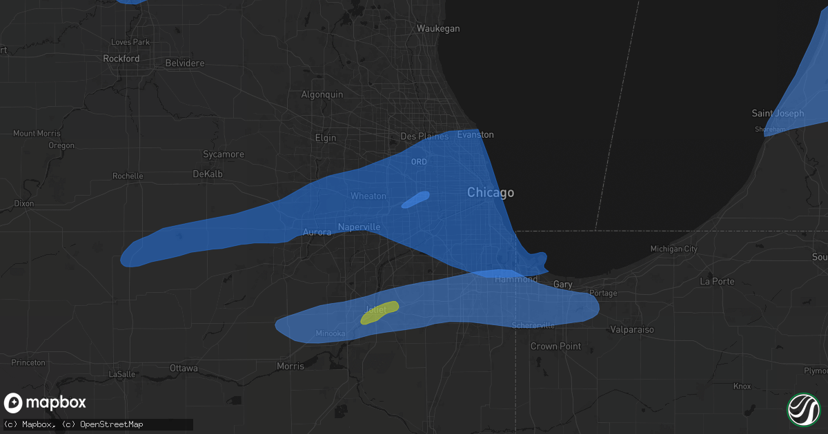 Hail map in Hinsdale, IL on July 3, 2026