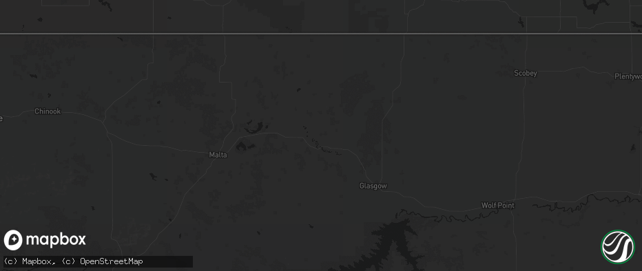 Hail map in Hinsdale, MT on July 3, 2026