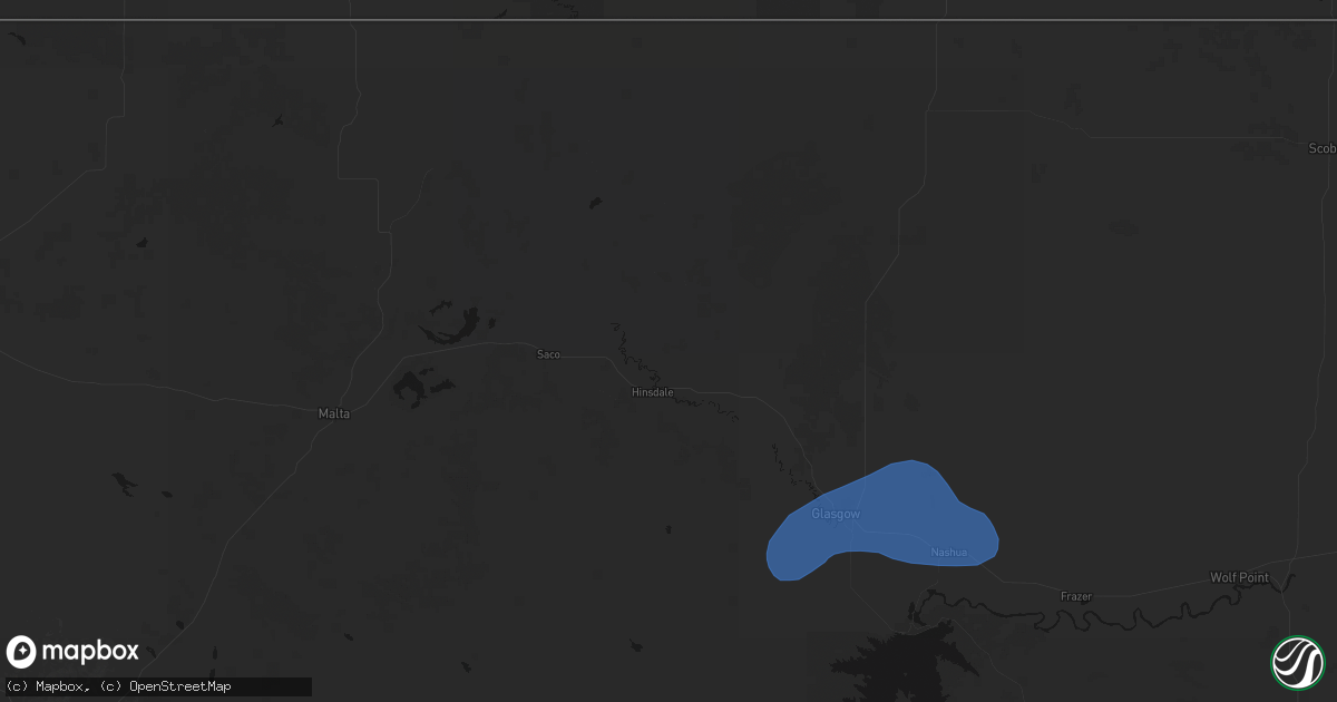 Hail map in Hinsdale, MT on July 3, 2026