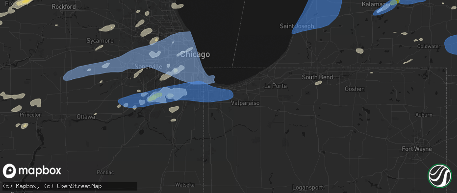 Hail map in Hobart, IN on July 3, 2026