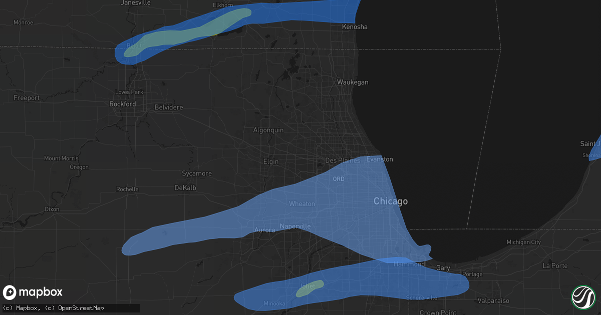 Hail map in Hoffman Estates, IL on July 3, 2026