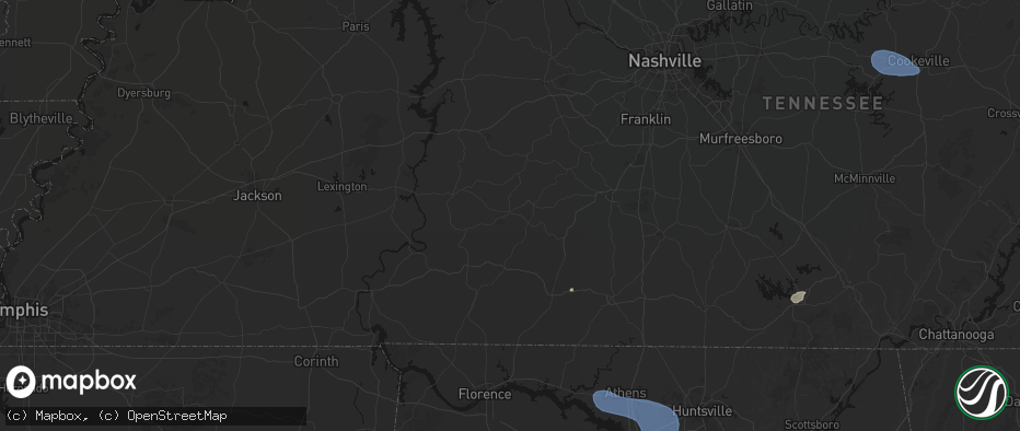 Hail map in Hohenwald, TN on July 3, 2026