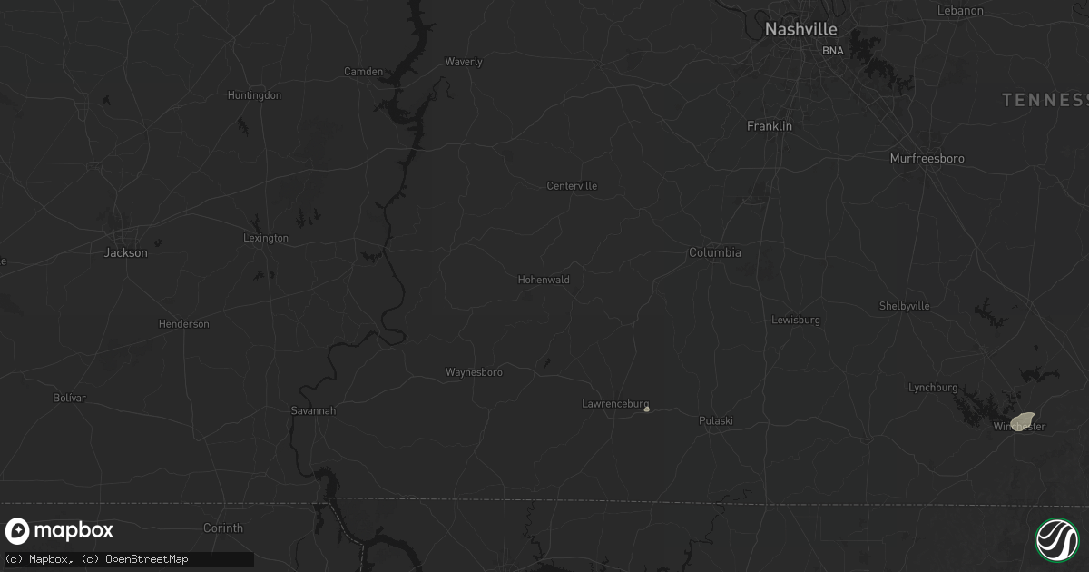 Hail map in Hohenwald, TN on July 3, 2026