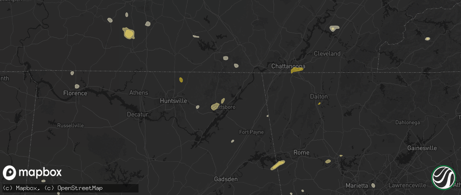 Hail map in Hollywood, AL on July 3, 2026