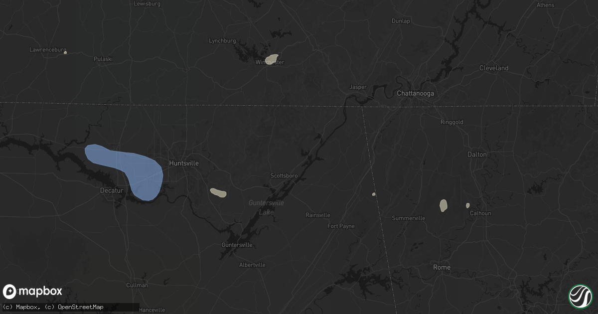 Hail map in Hollywood, AL on July 3, 2026