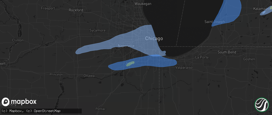 Hail map in Homer Glen, IL on July 3, 2026
