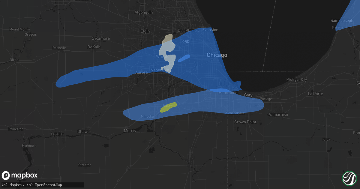 Hail map in Homer Glen, IL on July 3, 2026