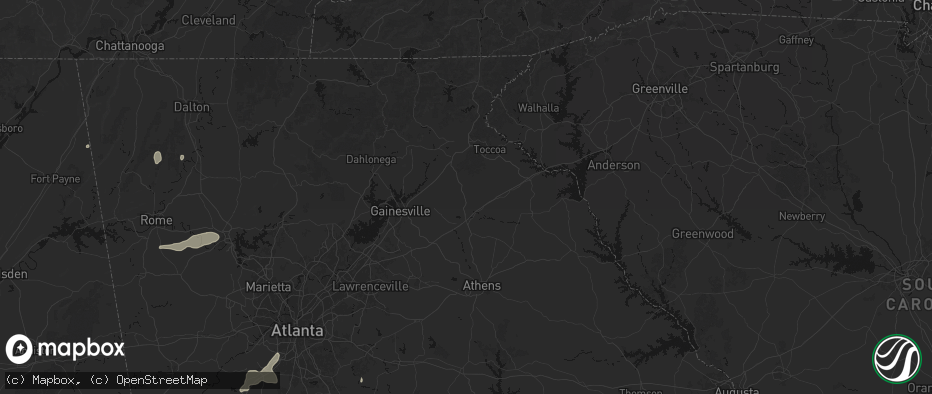 Hail map in Homer, GA on July 3, 2026