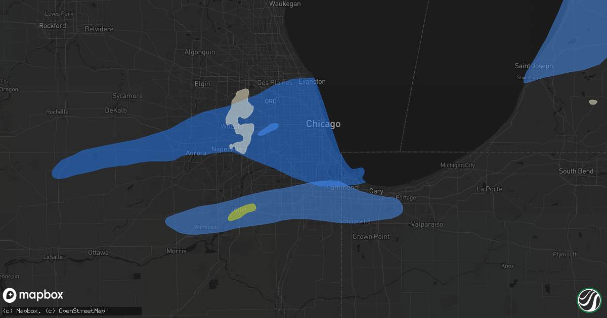 Hail map in Hometown, IL on July 3, 2026