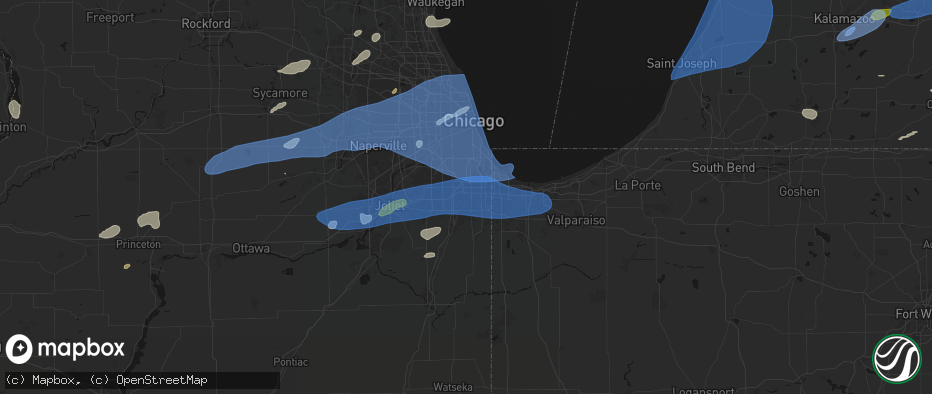 Hail map in Homewood, IL on July 3, 2026