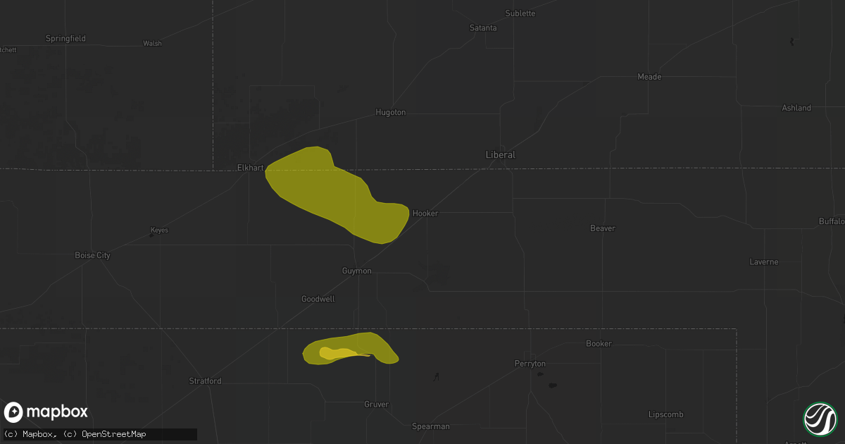 Hail map in Hooker, OK on July 3, 2026