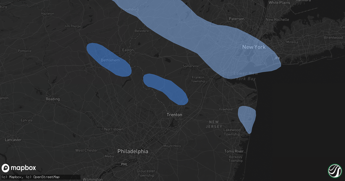 Hail map in Hopewell, NJ on July 3, 2026