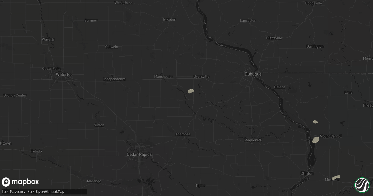 Hail map in Hopkinton, IA on July 3, 2026