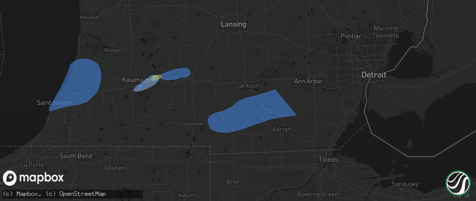 Hail map in Horton, MI on July 3, 2026