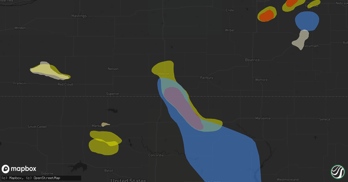 Hail map in Hubbell, NE on July 3, 2026