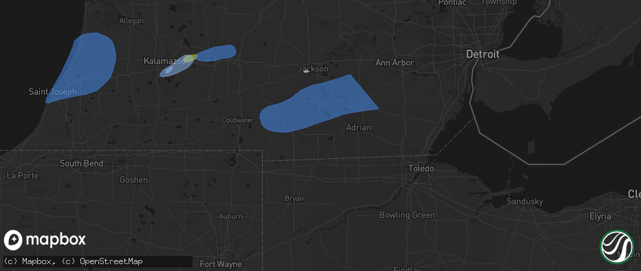 Hail map in Hudson, MI on July 3, 2026