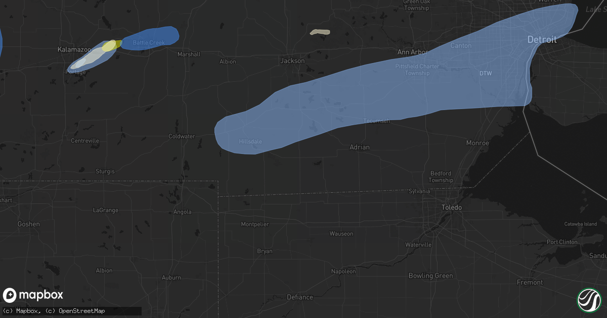 Hail map in Hudson, MI on July 3, 2026