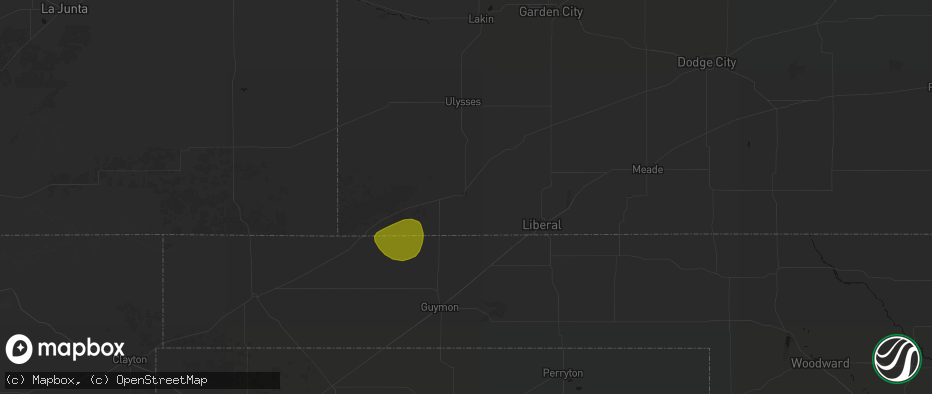Hail map in Hugoton, KS on July 3, 2026