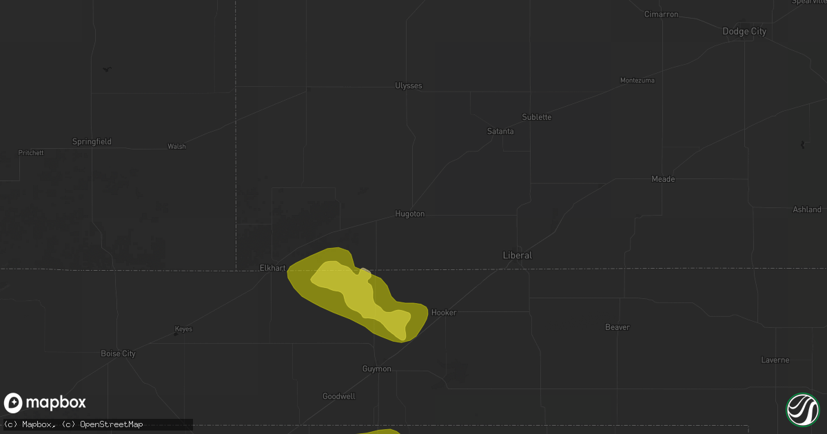 Hail map in Hugoton, KS on July 3, 2026