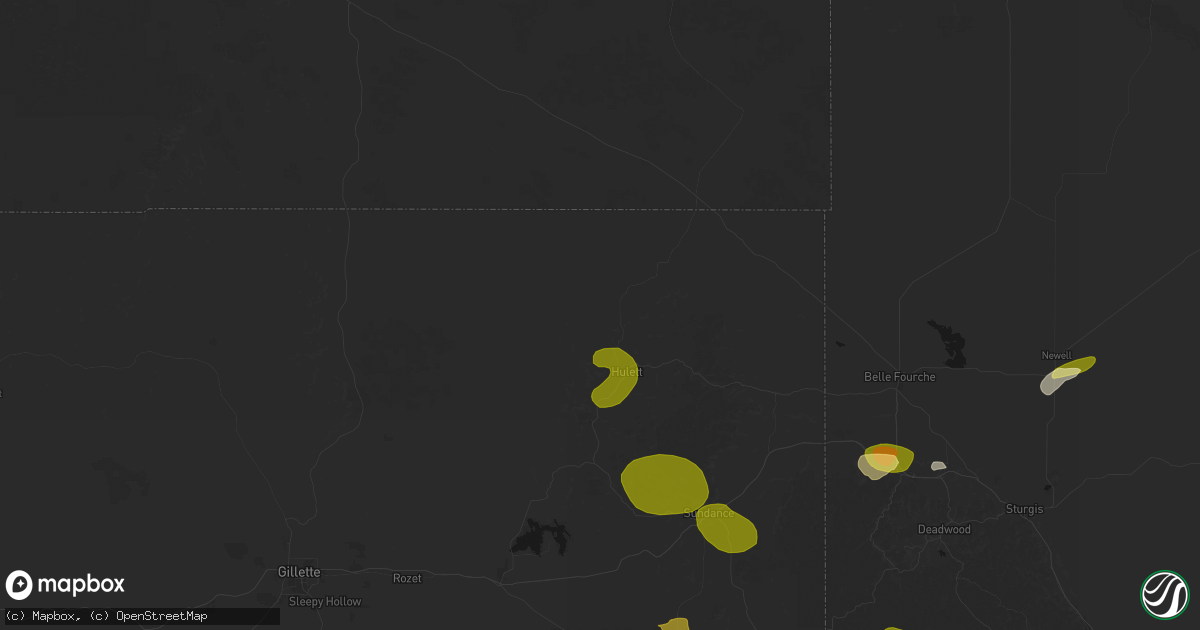 Hail map in Hulett, WY on July 3, 2026