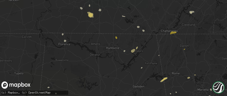 Hail map in Huntsville, AL on July 3, 2026