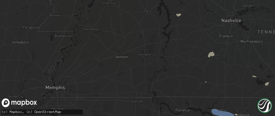 Hail map in Huron, TN on July 3, 2026