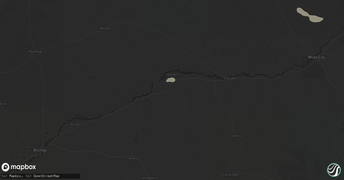 Hail map in Hysham, MT on July 3, 2026