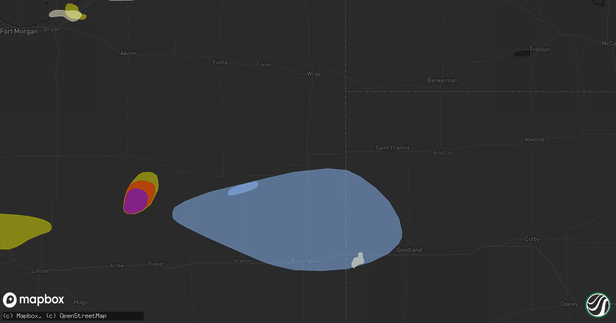 Hail map in Idalia, CO on July 3, 2026