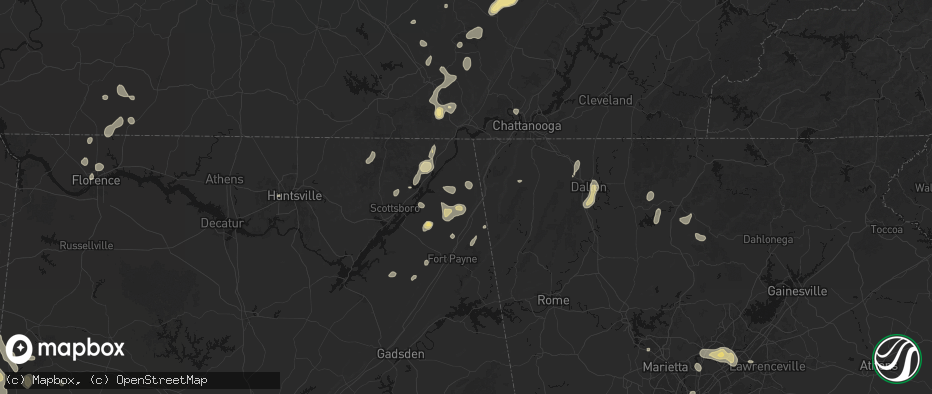 Hail map in Ider, AL on July 3, 2026