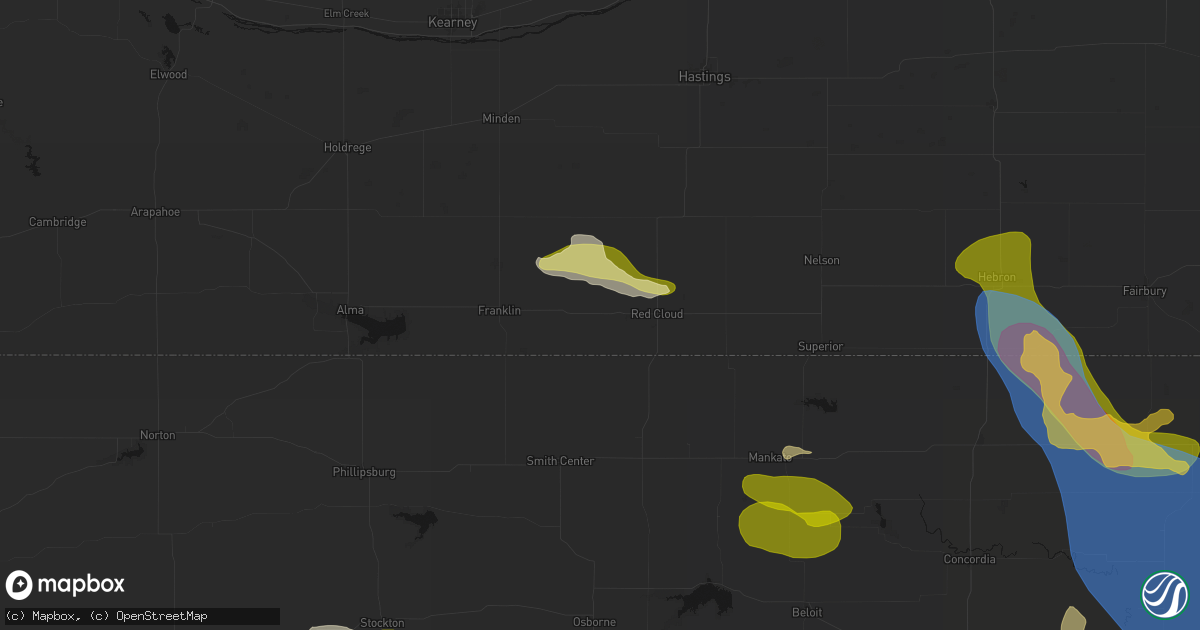 Hail map in Inavale, NE on July 3, 2026