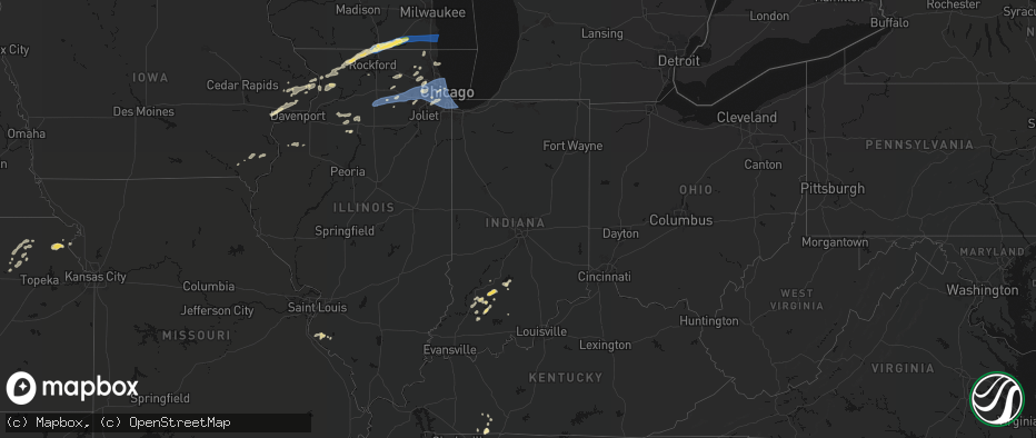 Hail map in Indiana on July 3, 2026