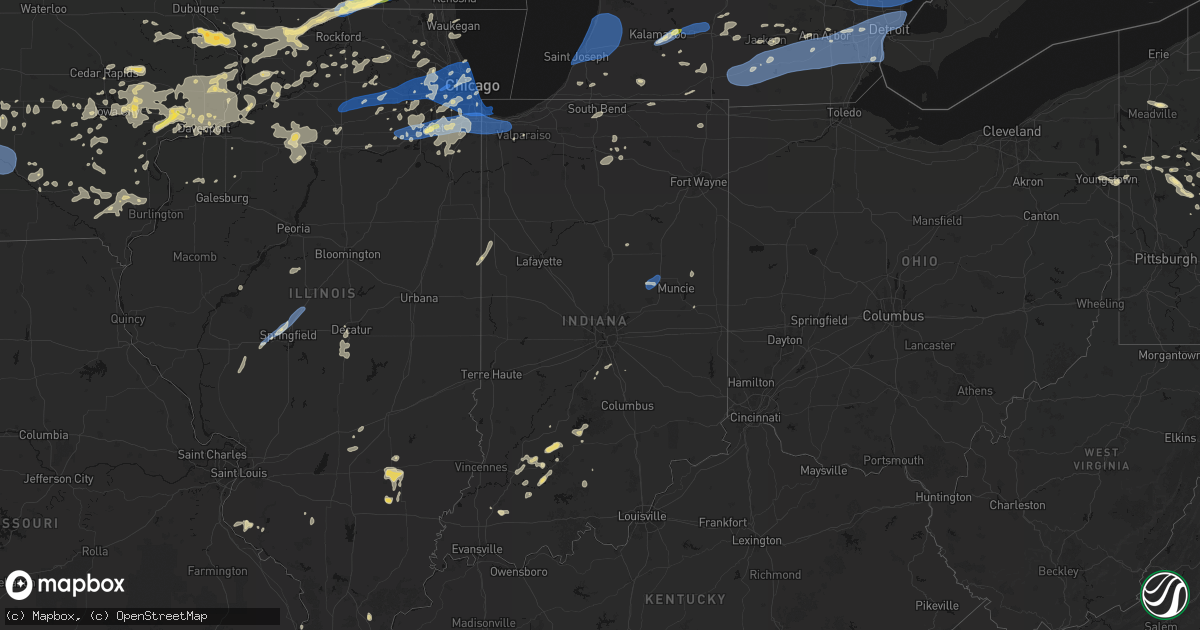 Hail map in Indiana on July 3, 2026