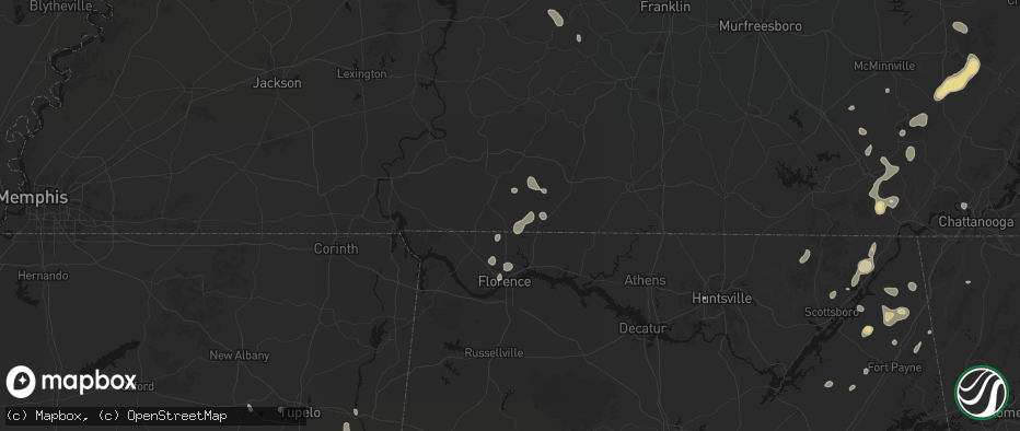 Hail map in Iron City, TN on July 3, 2026